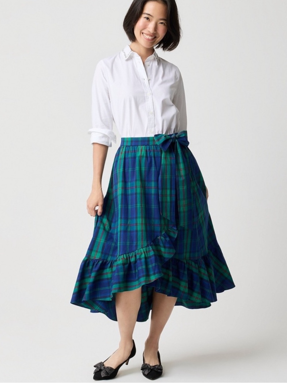 J Crew Tartan Plaid Ruffle Wrap Midi Skirt - Picture 2 of 7